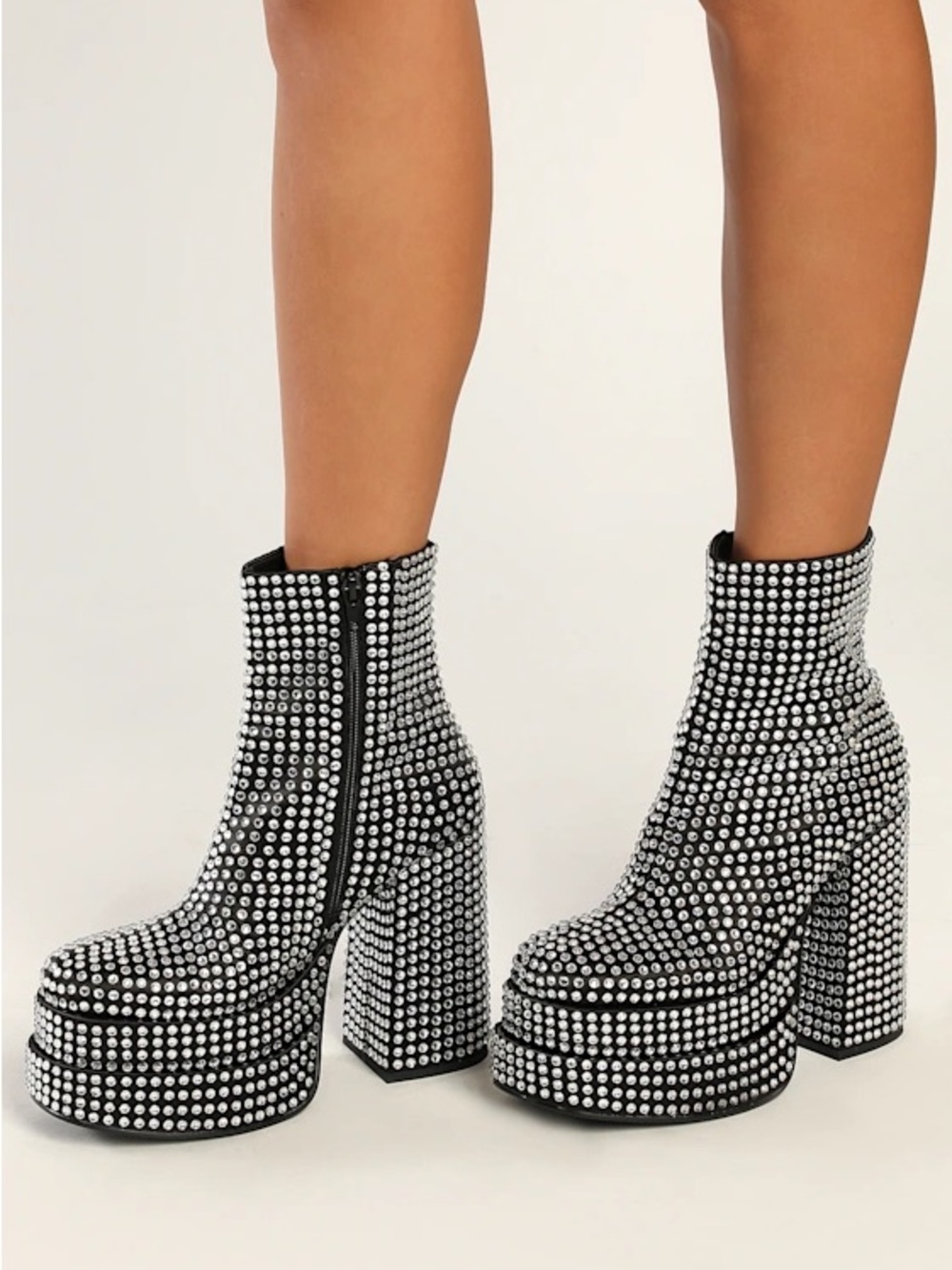 New Steve Madden Black Cobra Rhinestones Ankle Platform Boots